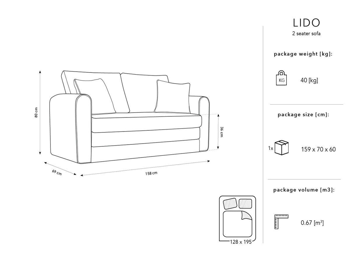 Divano Letto Lido, 2 Posti, 69x158x80
