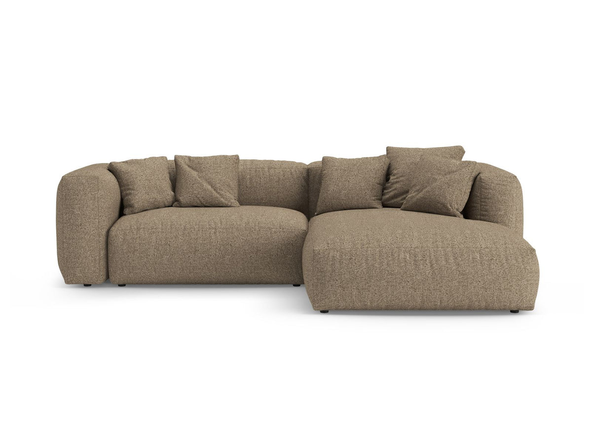 Divano Angolare Destro Letto con Contenitore in Bouclé, "Martina", 4 Posti, 280x170x75 - Cappuccino