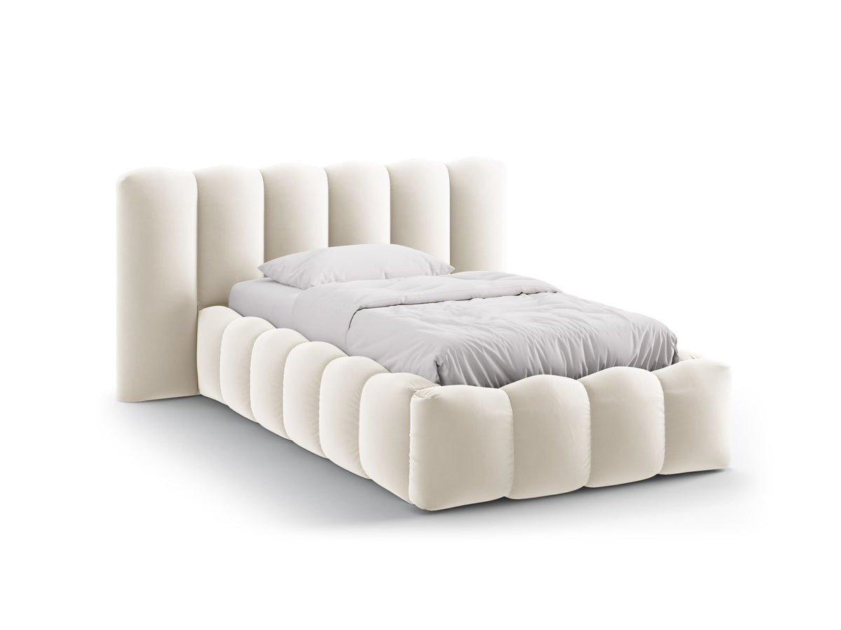 Letto con Contenitore e Testata in Velluto, "Lupine", 226x174x95 - Beige