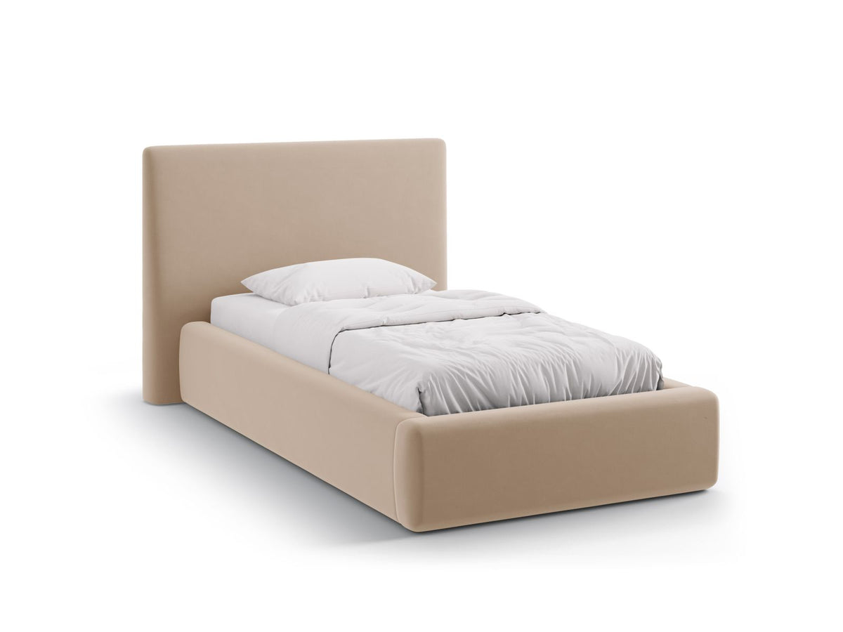 Letto con Contenitore e Testata in Velluto, "Amy", 220x130x95 - Beige Mandorla