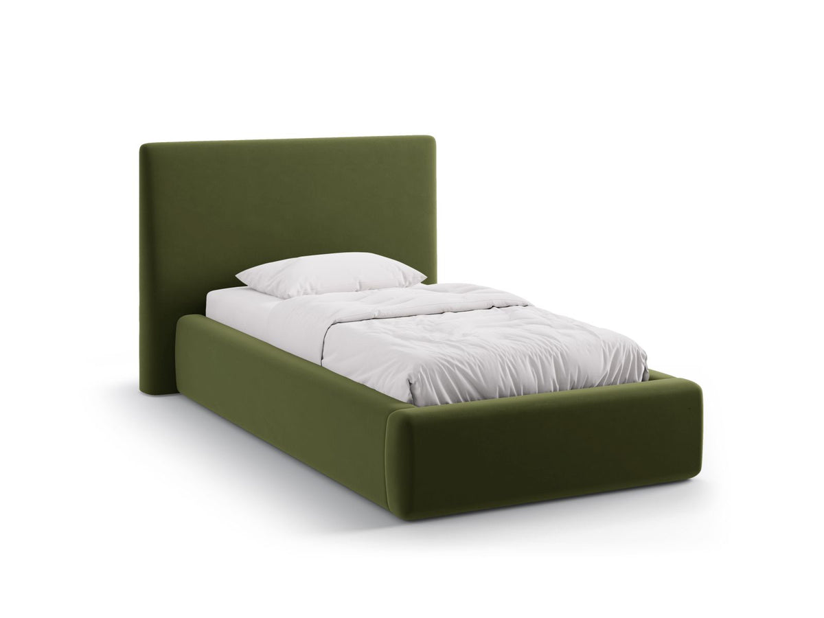 Letto con Contenitore e Testata in Velluto, "Amy", 220x130x95 - Verde Militare