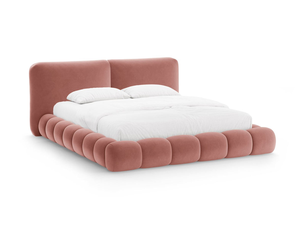 Letto con Contenitore e Testata in Velluto, "Solange", 236x222x90 - Rosa