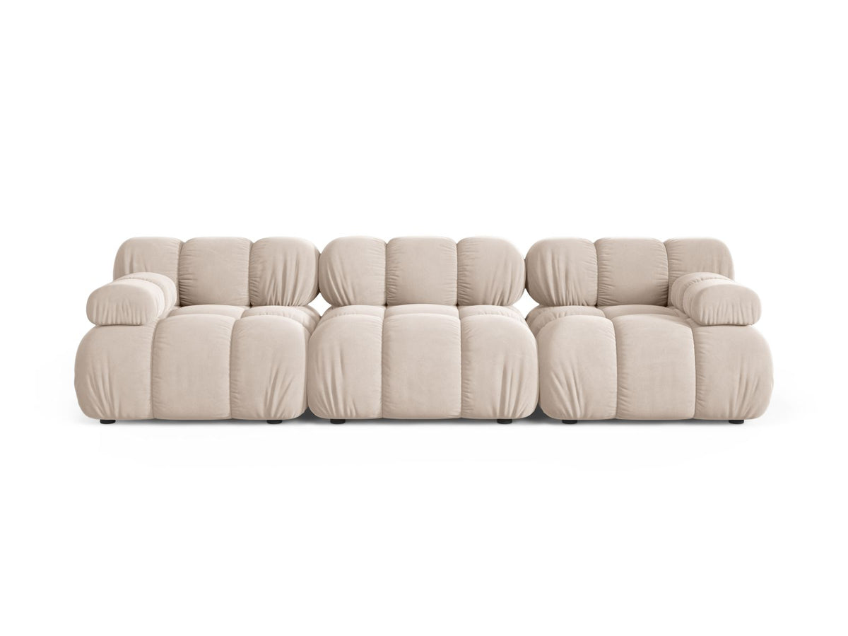 Divano Modulare in Velluto, "Bellis", 3 Posti, 282x94x70 - Beige Chiaro