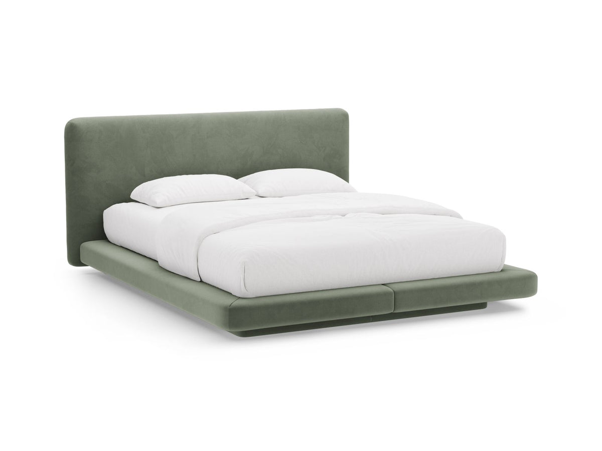 Letto con Testata in Velluto, "Linea", 225x204x98 - Verde