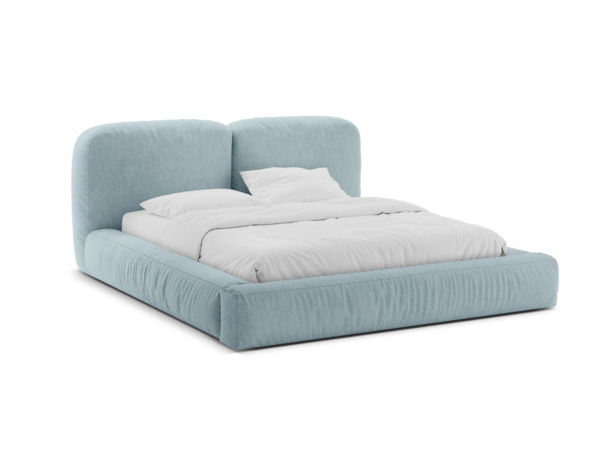 Letto con Contenitore e Testata, "Martina", 246x226x101 - Blu Satinato