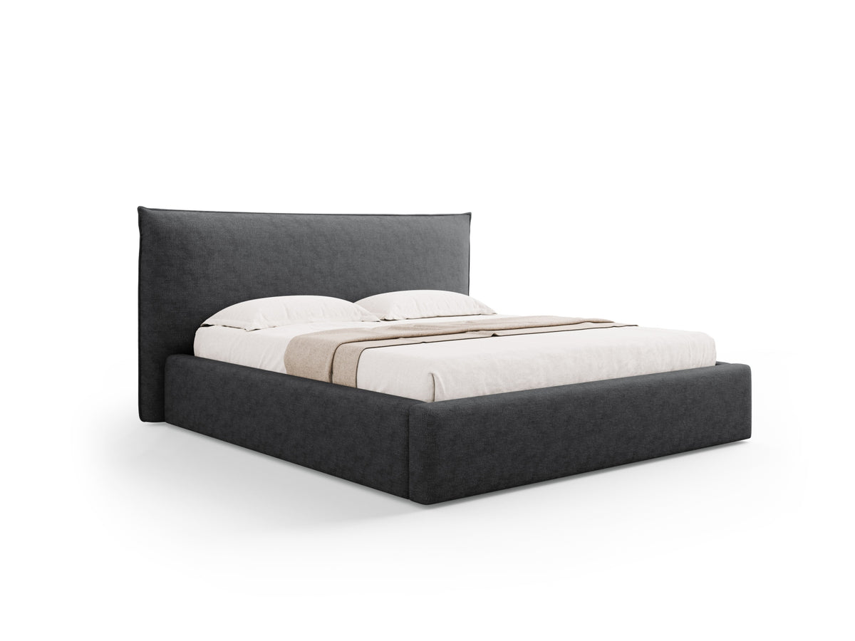 Letto con Contenitore e Testata, "Kaelle", 223x240x111 - Grigio Scuro