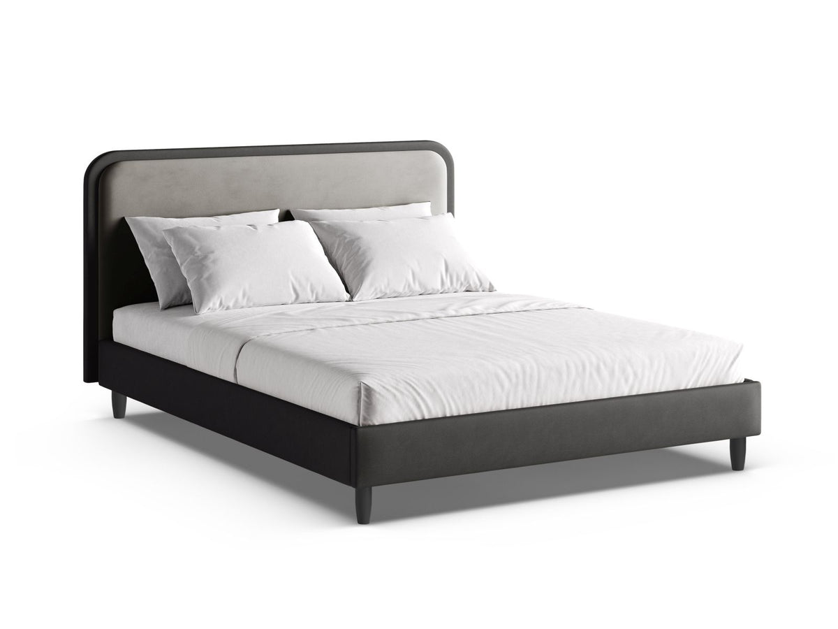 Letto con Testata in Velluto, "Aveline", 214x215x117 - Grigio Scuro / Grigio Scuro