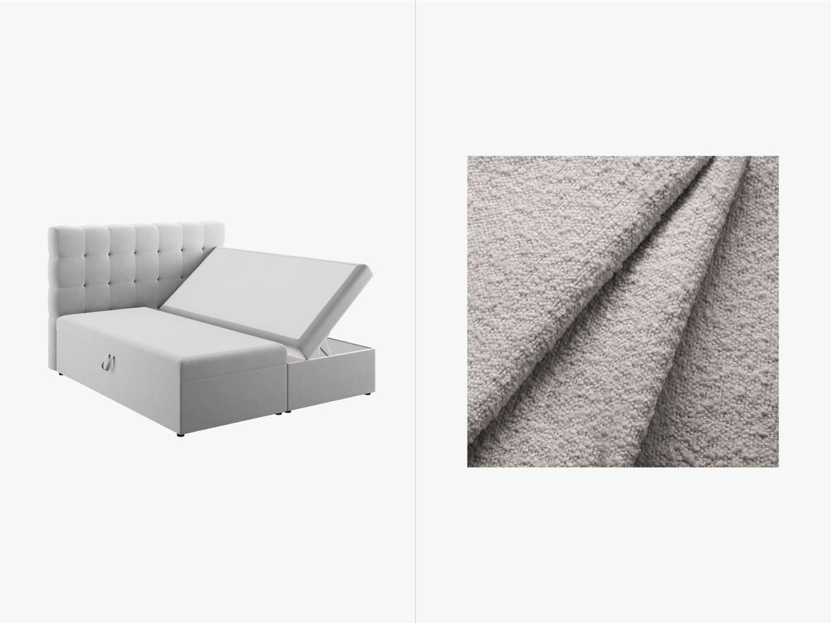 Letto Boxspring con Testata, Materasso e Topper Mamaia - Grigio Chiaro 160x200