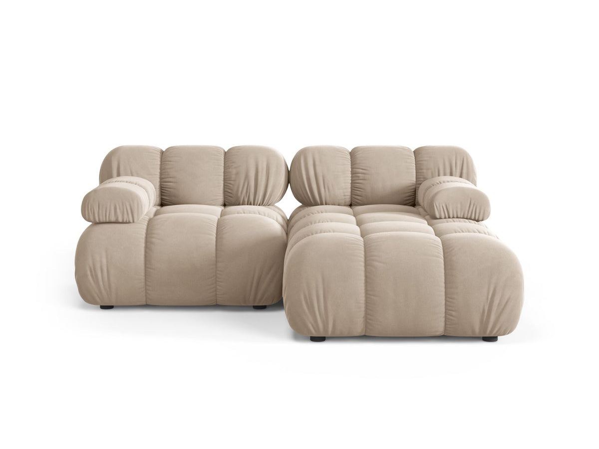 Divano Angolare Modulare Destro in Velluto, "Bellis", 3 Posti, 188x155x70 - Beige