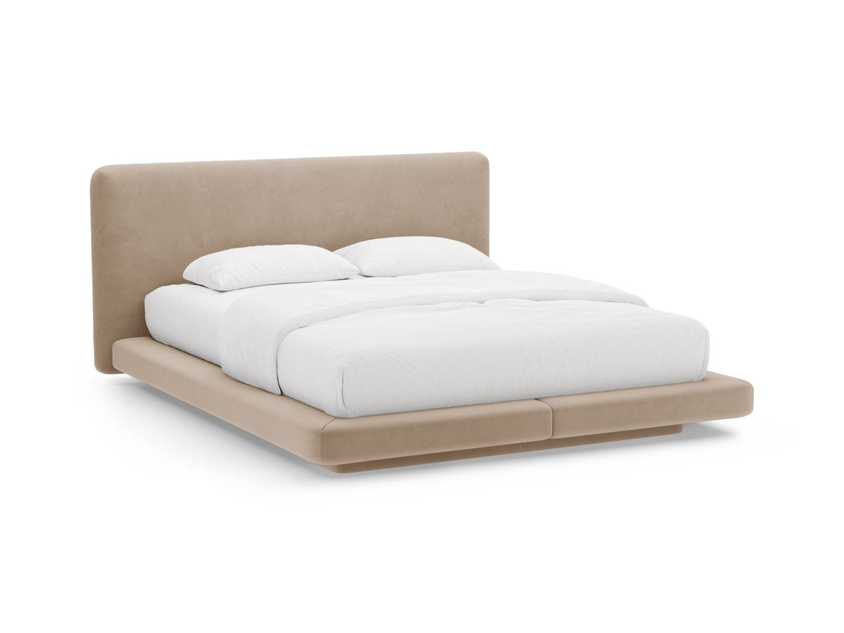 Letto con Testata in Velluto, "Linea", 225x224x98 - Beige Mandorla