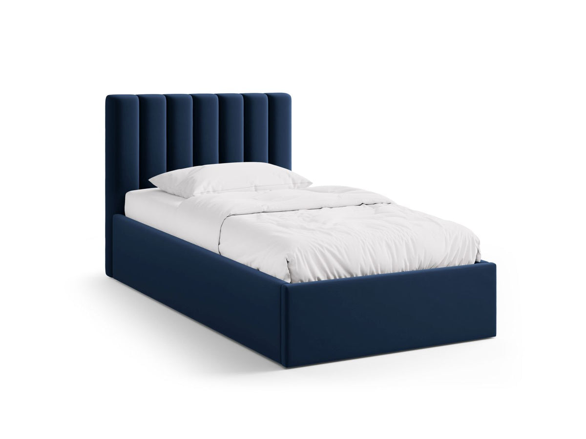 Letto con Contenitore e Testata in Velluto, "Allison", 220x100x95 - Blu Royal