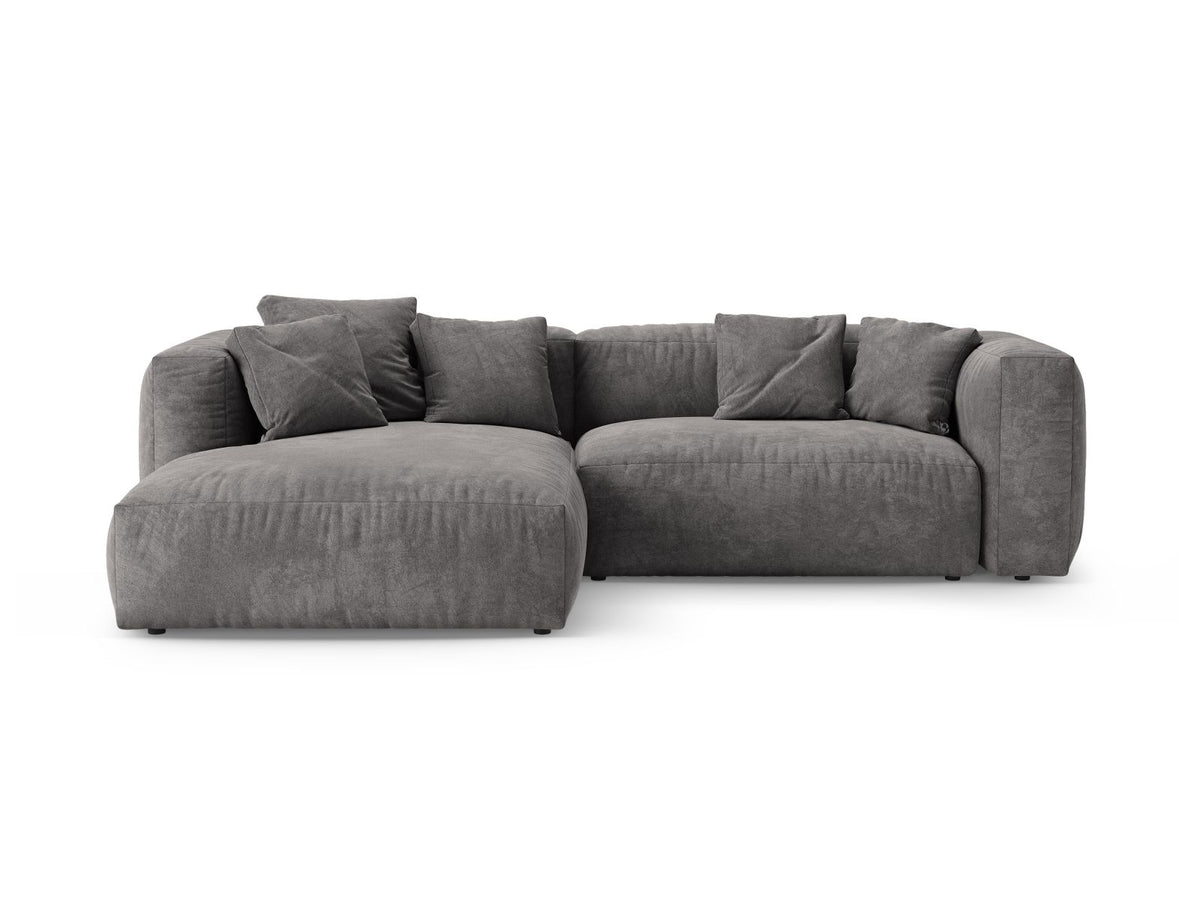Divano Angolare Sinistro con Funzione Letto in Velluto, "Martina", 4 Posti, 280x170x75 - Grigio