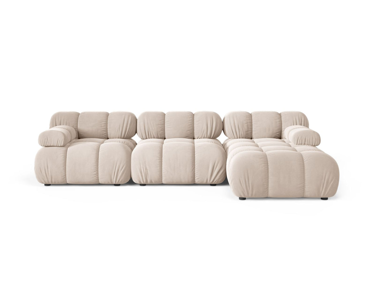 Divano Angolare Modulare Destro in Velluto, "Bellis", 4 Posti, 282x155x70 - Beige Chiaro
