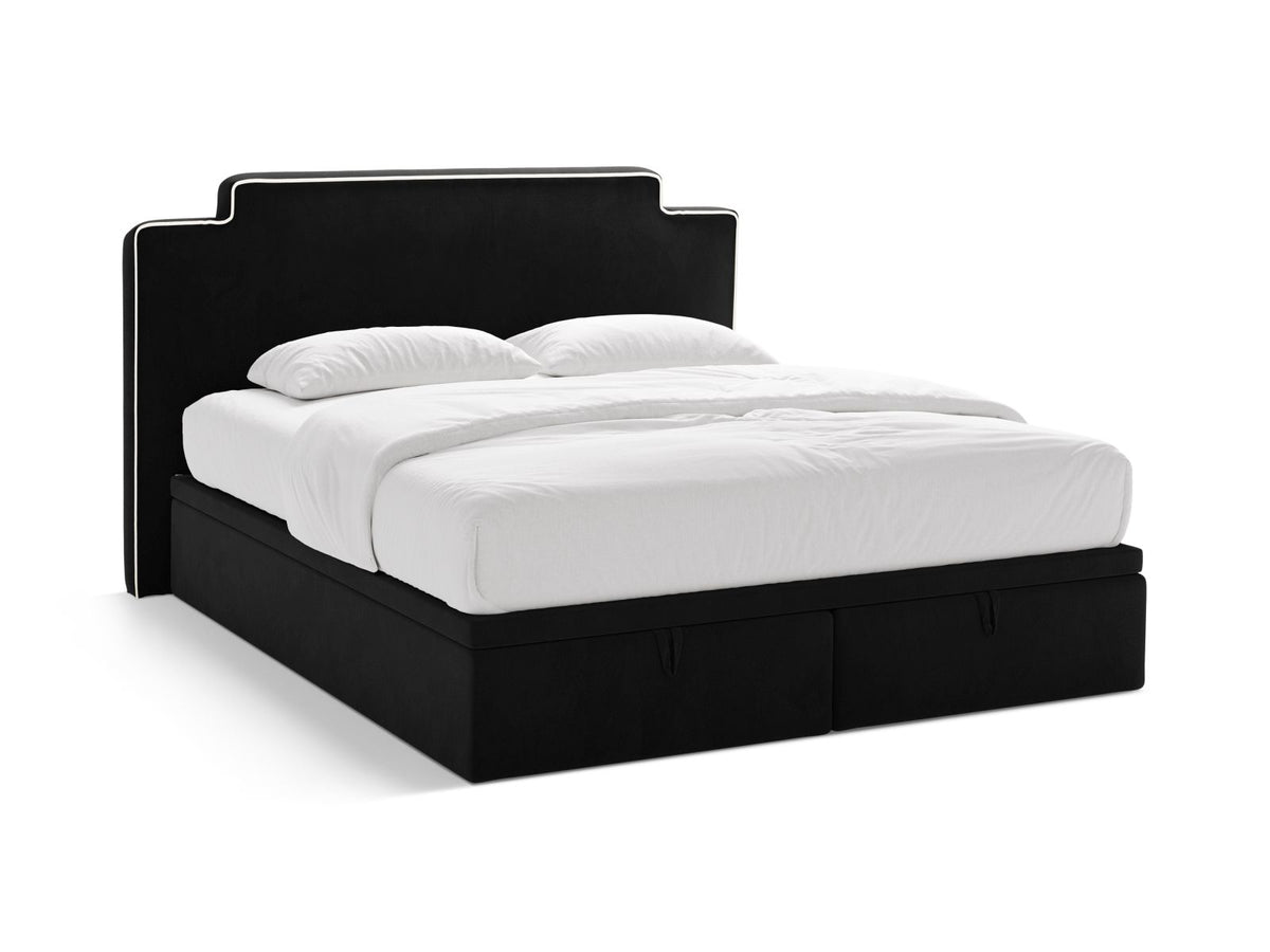 Letto Boxspring con Testata, Materasso e Topper Princess - Avorio, Nero 160x200