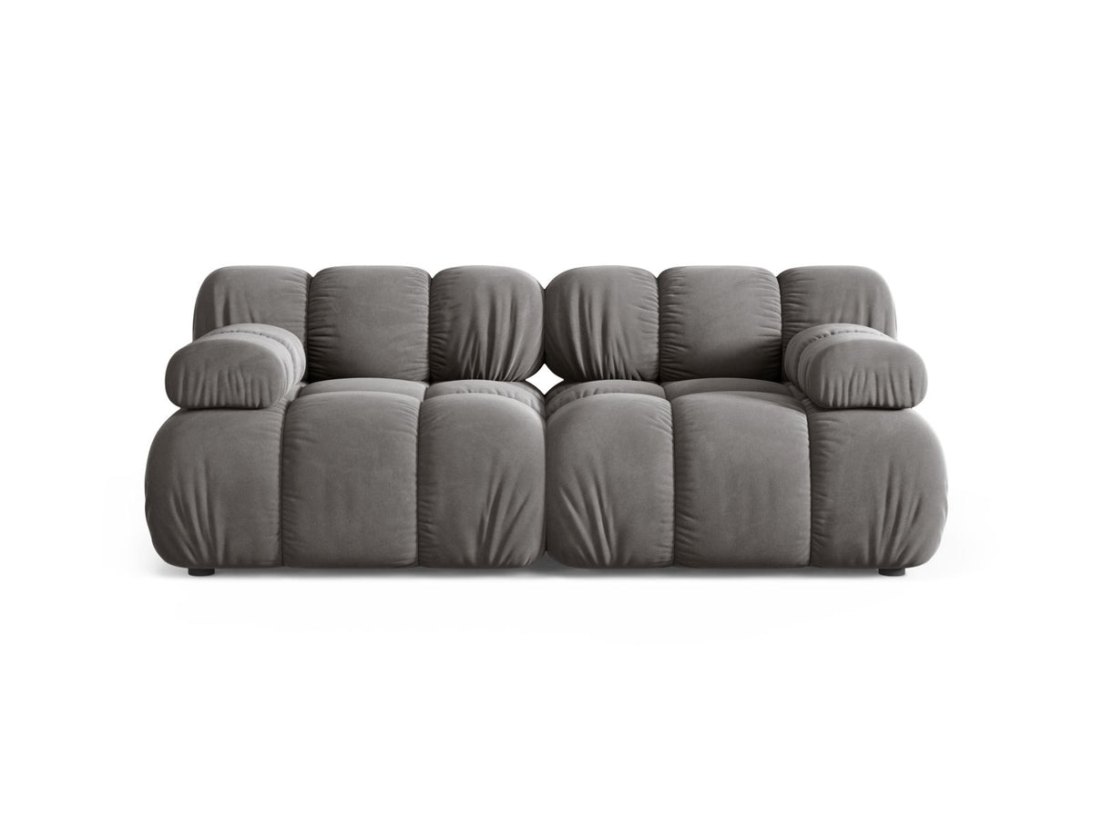 Divano Modulare in Velluto, "Bellis", 2 Posti, 188x94x70 - Grigio Chiaro