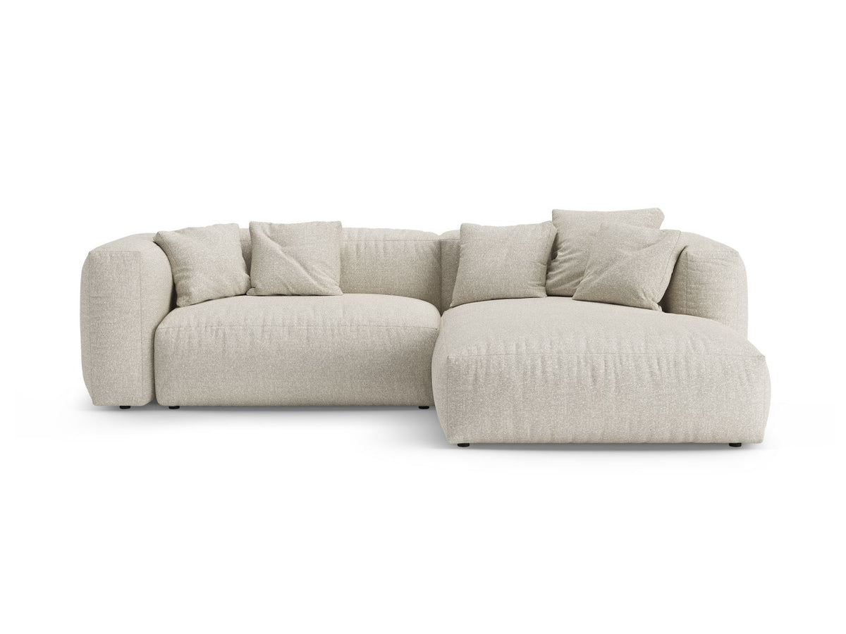 Divano Angolare Destro Letto con Contenitore in Bouclé, "Martina", 4 Posti, 280x170x75 - Beige