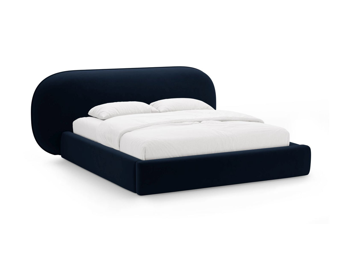 Letto con Contenitore e Testata in Velluto, "Ovalo", 234x290x96 - Blu Royal