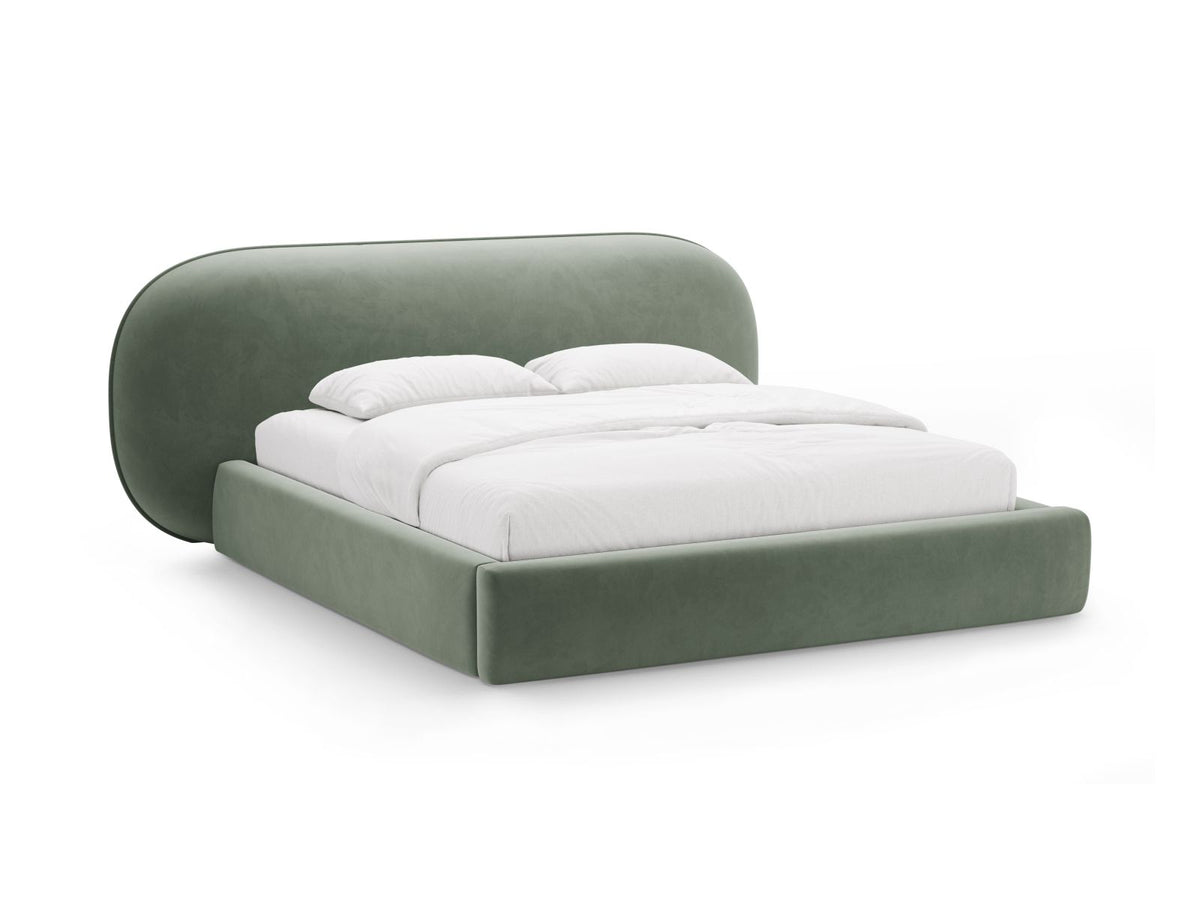 Letto con Contenitore e Testata in Velluto, "Ovalo", 234x270x96 - Verde