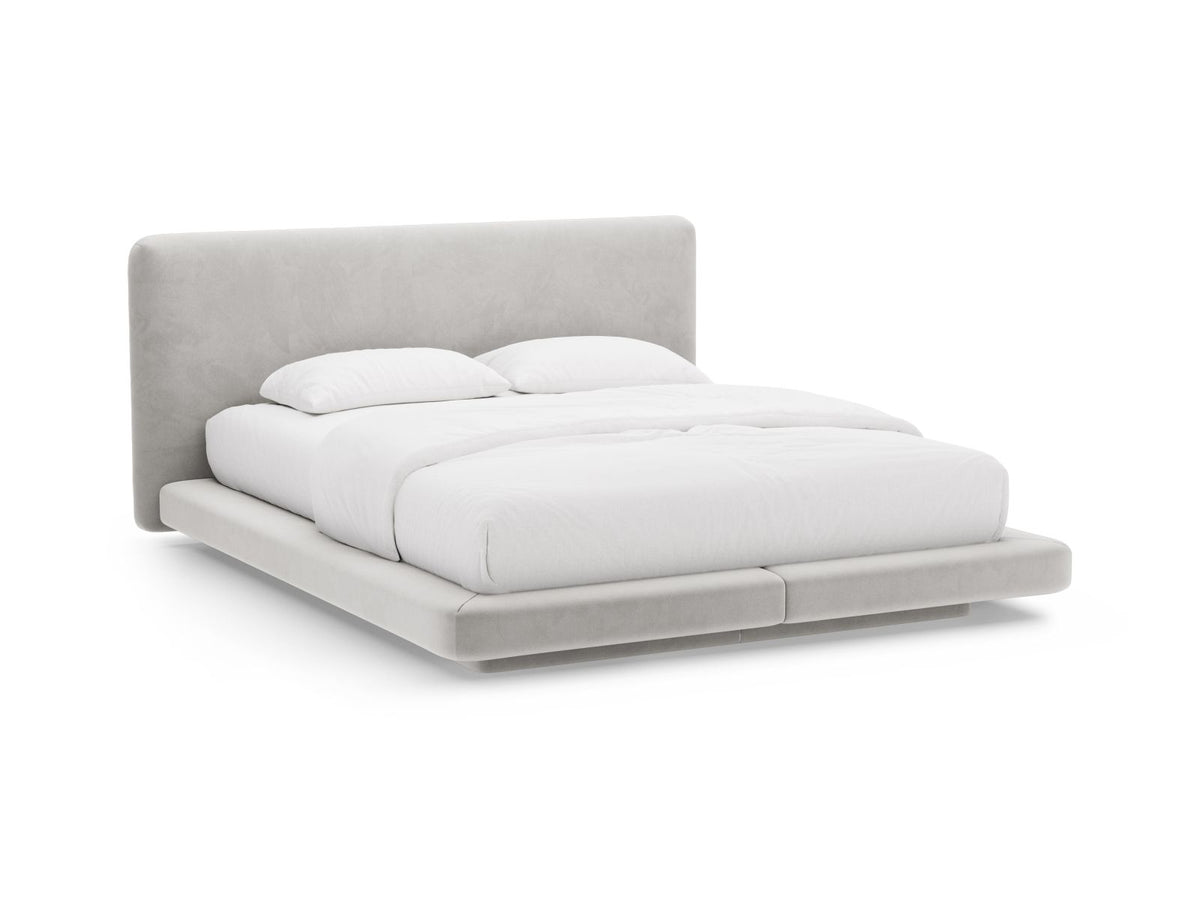 Letto con Testata in Velluto, "Linea", 225x184x98 - Grigio Chiaro