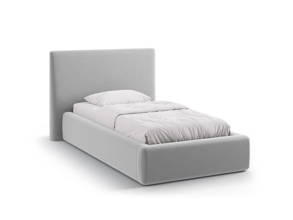 Letto con Contenitore e Testata in Velluto, "Amy", 220x130x95 - Grigio Chiaro