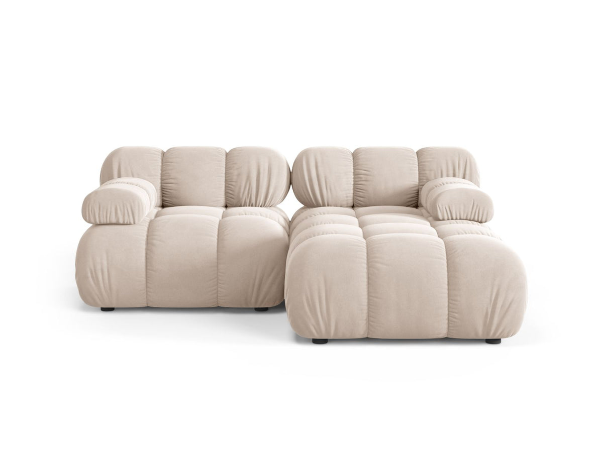 Divano Angolare Modulare Destro in Velluto, "Bellis", 3 Posti, 188x155x70 - Beige Chiaro