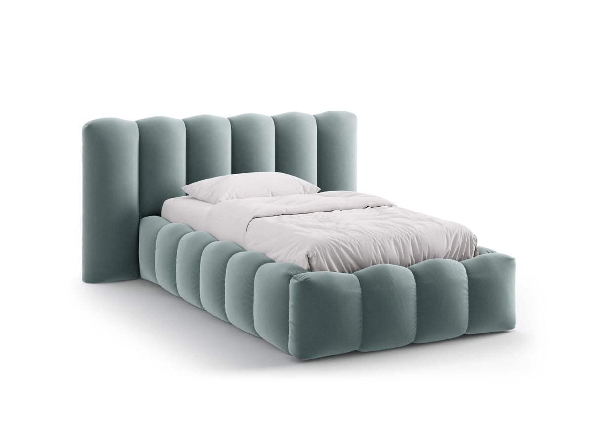 Letto con Contenitore e Testata in Velluto, "Lupine", 226x174x95 - Menta