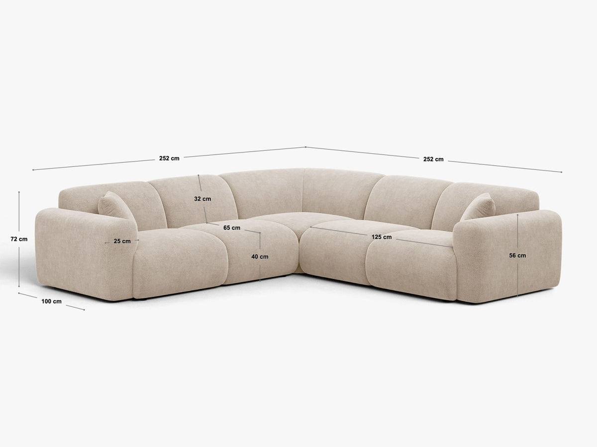Divano Angolare Simmetrico Molino, 5 Posti, 252x252x72