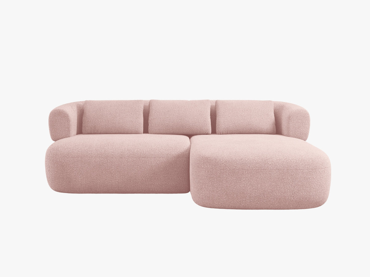 Divano Angolare Destro in Bouclé, "Jenny", 5 Posti, 200x145x73 - Rosa Cipria