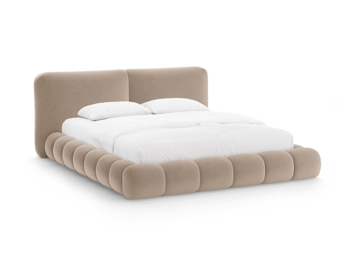 Letto con Contenitore e Testata in Velluto, "Solange", 236x222x90 - Beige Mandorla