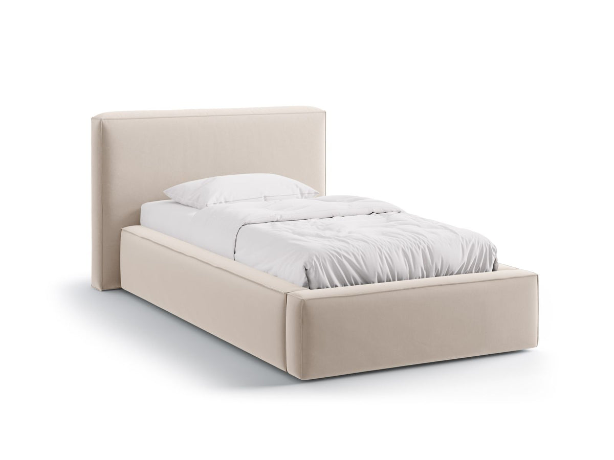 Letto con Contenitore e Testata in Velluto, "Jodie", 223x136x95 - Beige Scuro