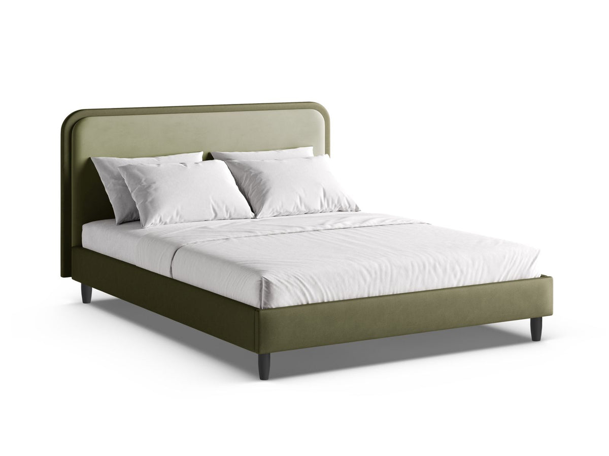 Letto con Testata in Velluto, "Aveline", 214x215x117 - Verde / Verde Muschio