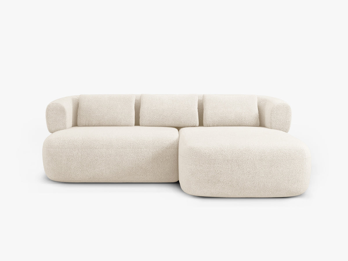 Divano Angolare Destro in Bouclé, "Jenny", 5 Posti, 200x145x73 - Beige