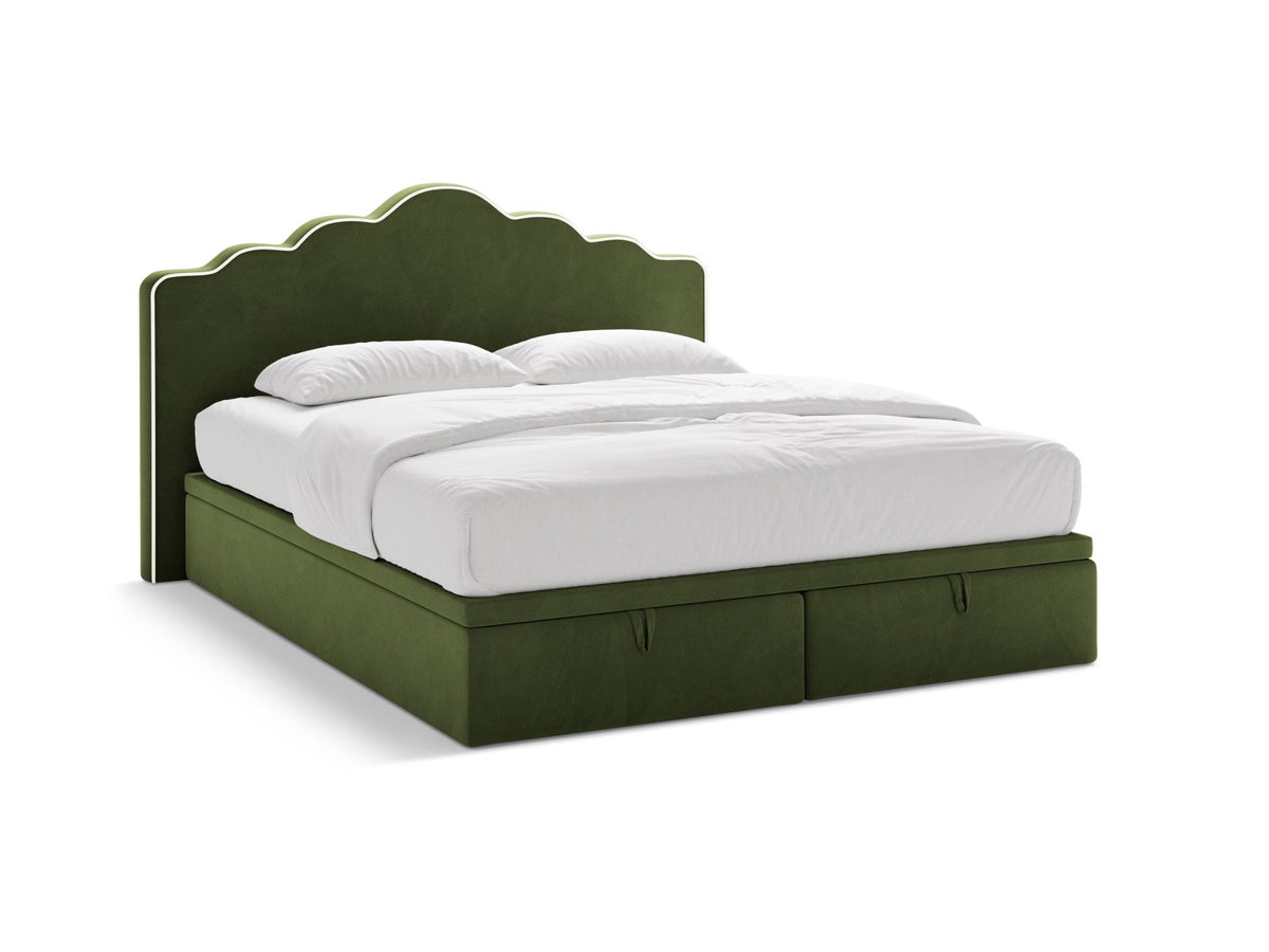Letto Boxspring con Testata, Materasso e Topper Dream - Avorio, Verde Militare 200x200
