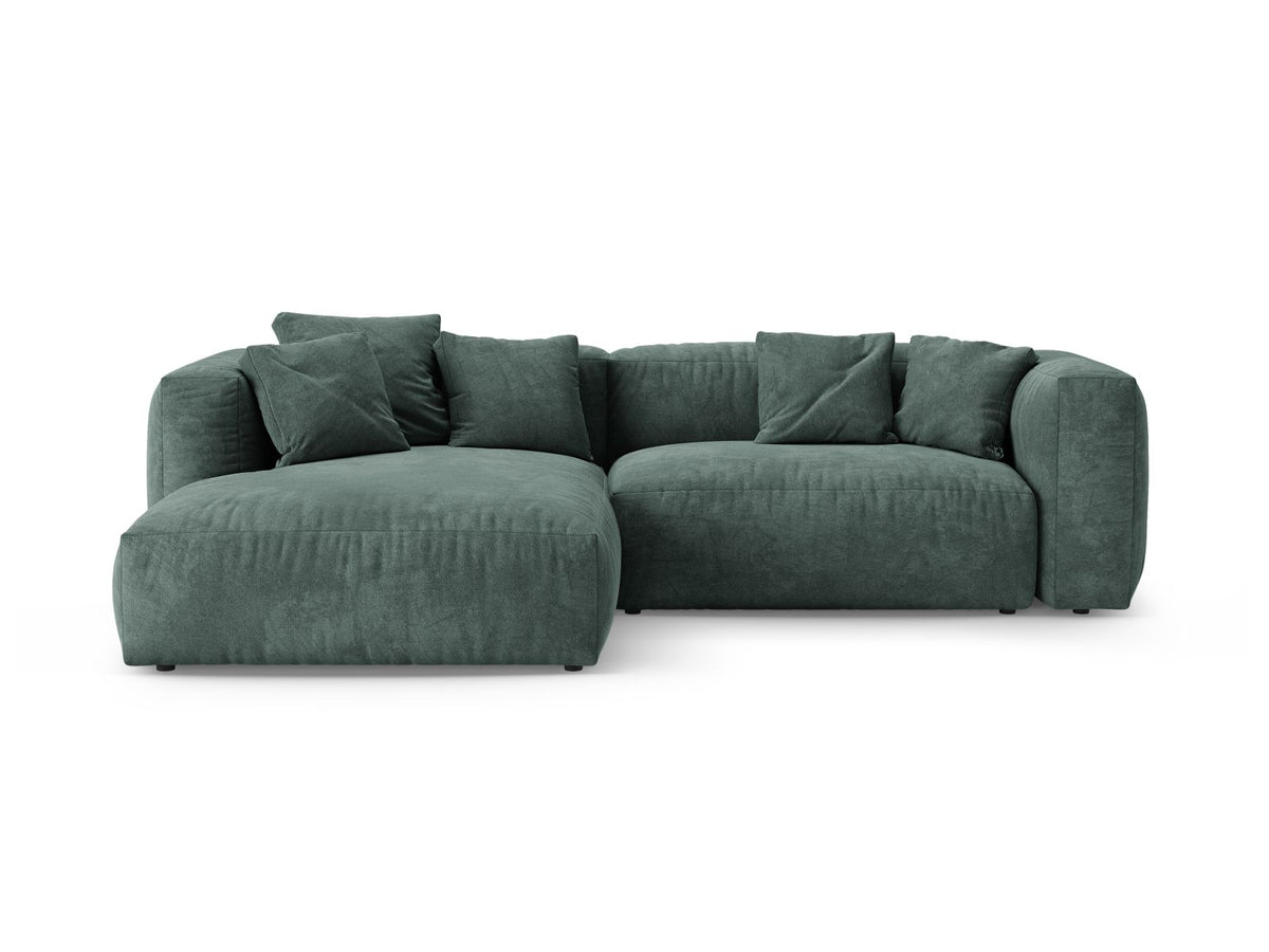 Divano Angolare Sinistro con Funzione Letto in Velluto, "Martina", 4 Posti, 280x170x75 - Petrolio