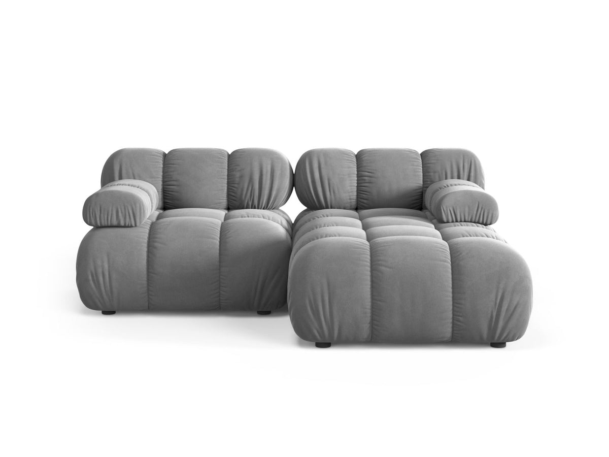 Divano Angolare Modulare Destro in Velluto, "Bellis", 3 Posti, 188x155x70 - Grigio Chiaro