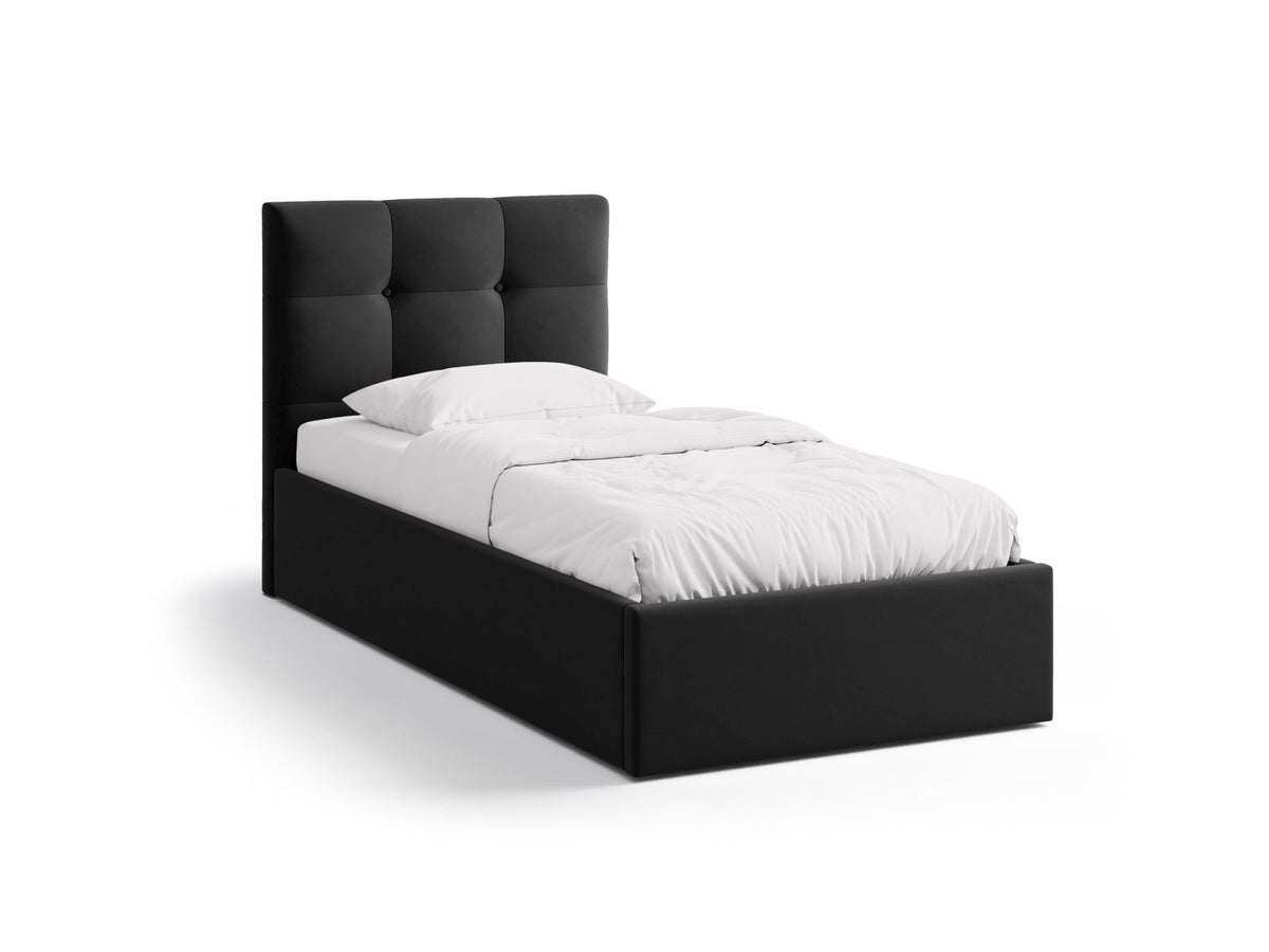 Letto con Contenitore e Testata in Velluto, "Phaedra", 212x100x95 - Nero