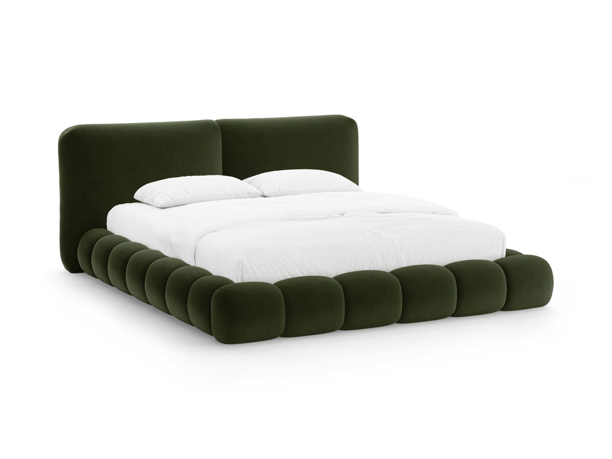 Letto con Contenitore e Testata in Velluto, "Solange", 236x242x90 - Verde Militare