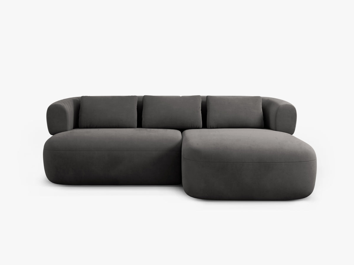 Divano Angolare Destro in Velluto, "Jenny", 5 Posti, 200x145x73 - Grigio Scuro
