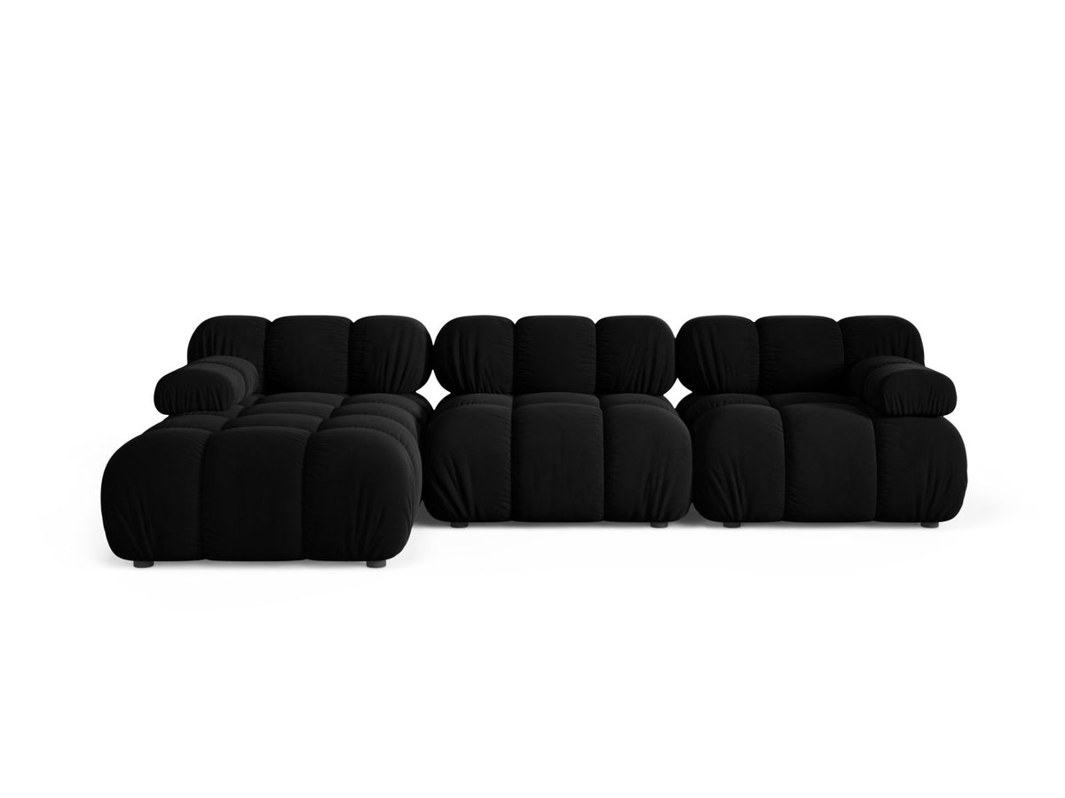 Divano Angolare Modulare Sinistro in Velluto, "Bellis", 4 Posti, 282x155x70 - Nero