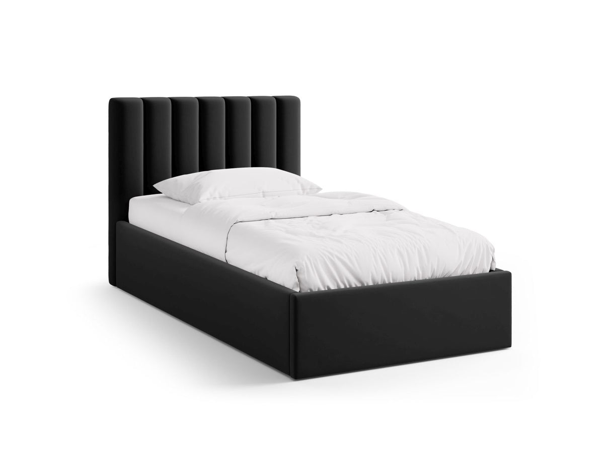 Letto con Contenitore e Testata in Velluto, "Allison", 220x100x95 - Nero