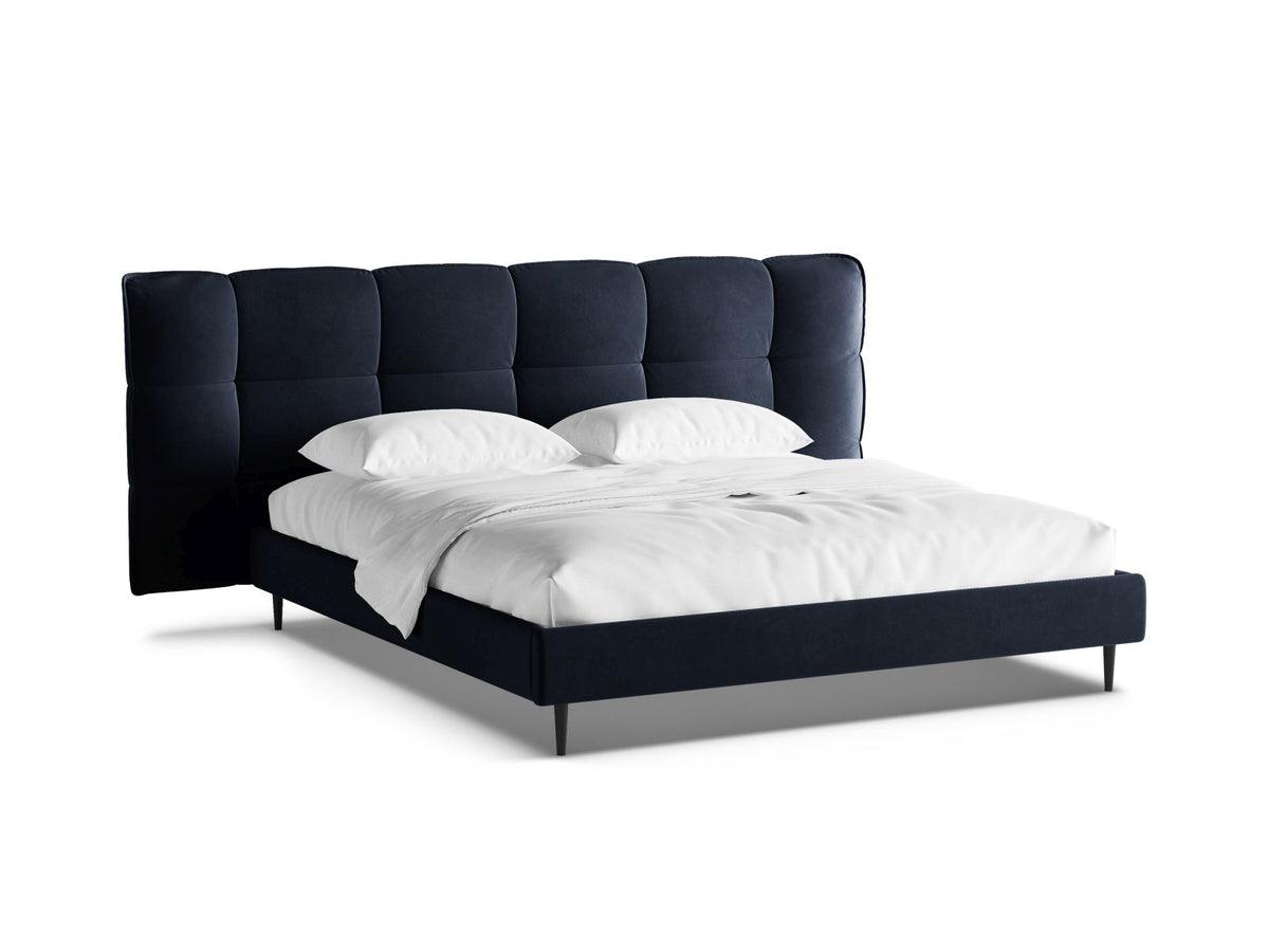 Letto con Contenitore e Testata in Velluto, "Eric", 220x250x114 - Blu Royal