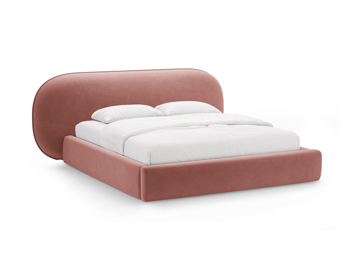 Letto con Contenitore e Testata in Velluto, "Ovalo", 234x270x96 - Rosa