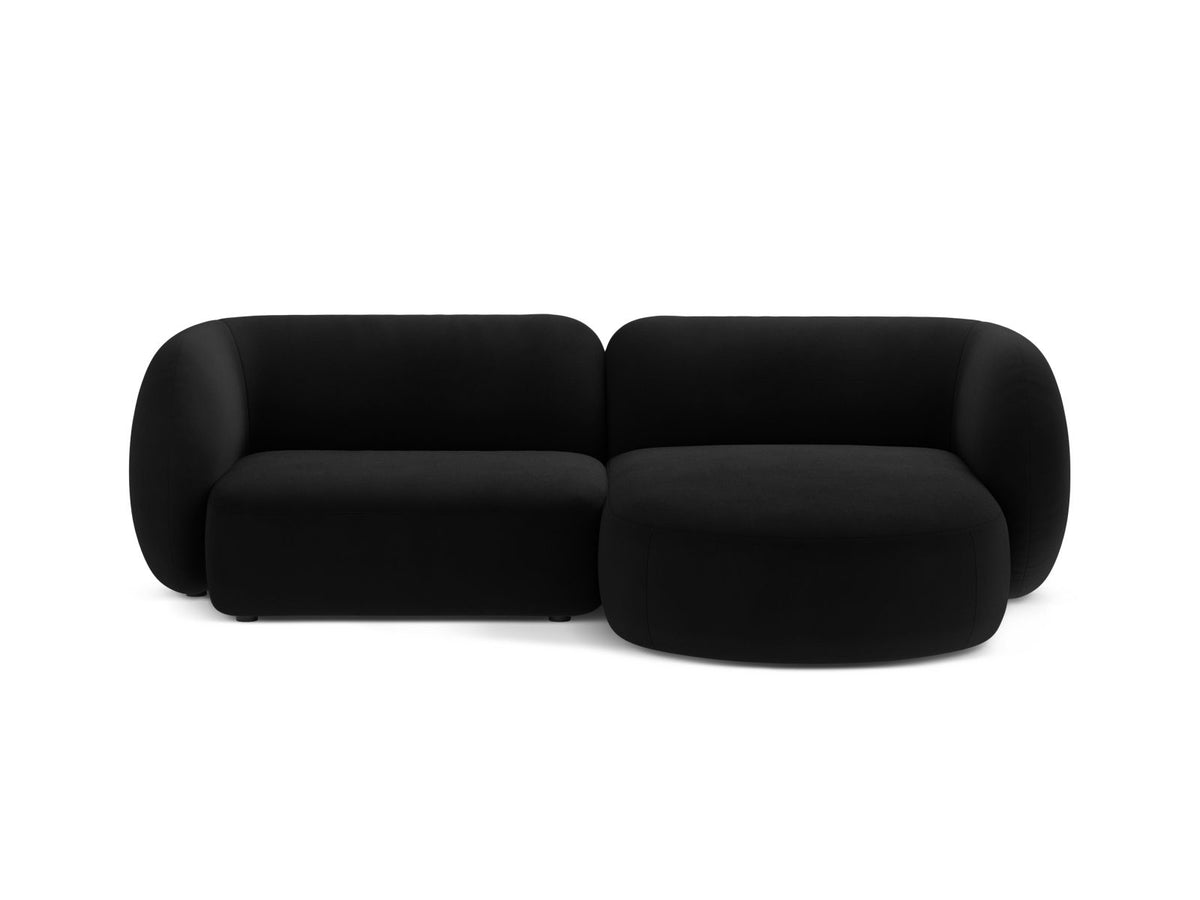 Divano Angolare Modulare Destro in Velluto, "Kate", 2 Posti, 255x176x76 - Nero