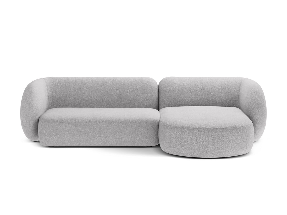Divano Angolare Modulare Destro in Bouclé, "Kate", 3 Posti, 285x176x76 - Grigio Chiaro