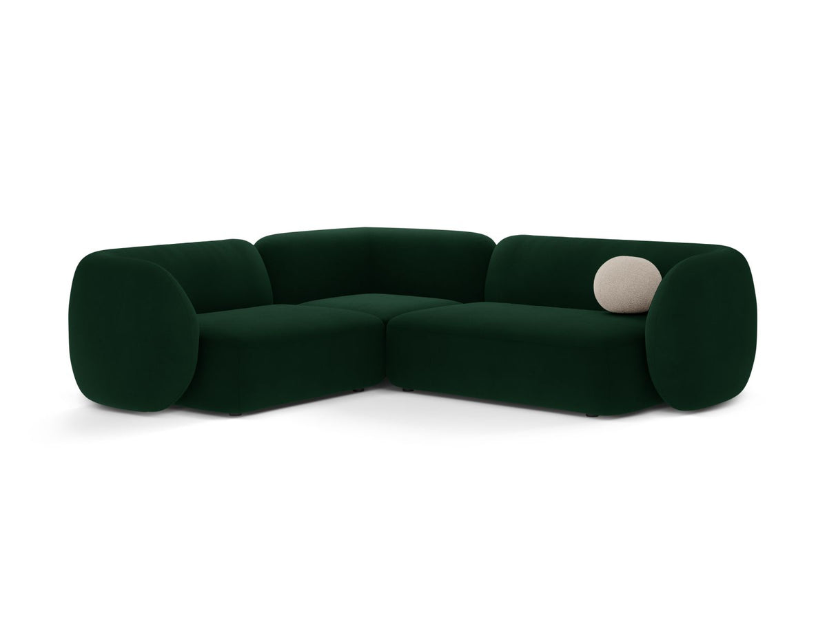 Divano Angolare Modulare Sinistro in Velluto, "Kate", 4 Posti, 252x220x76 - Verde Bottiglia
