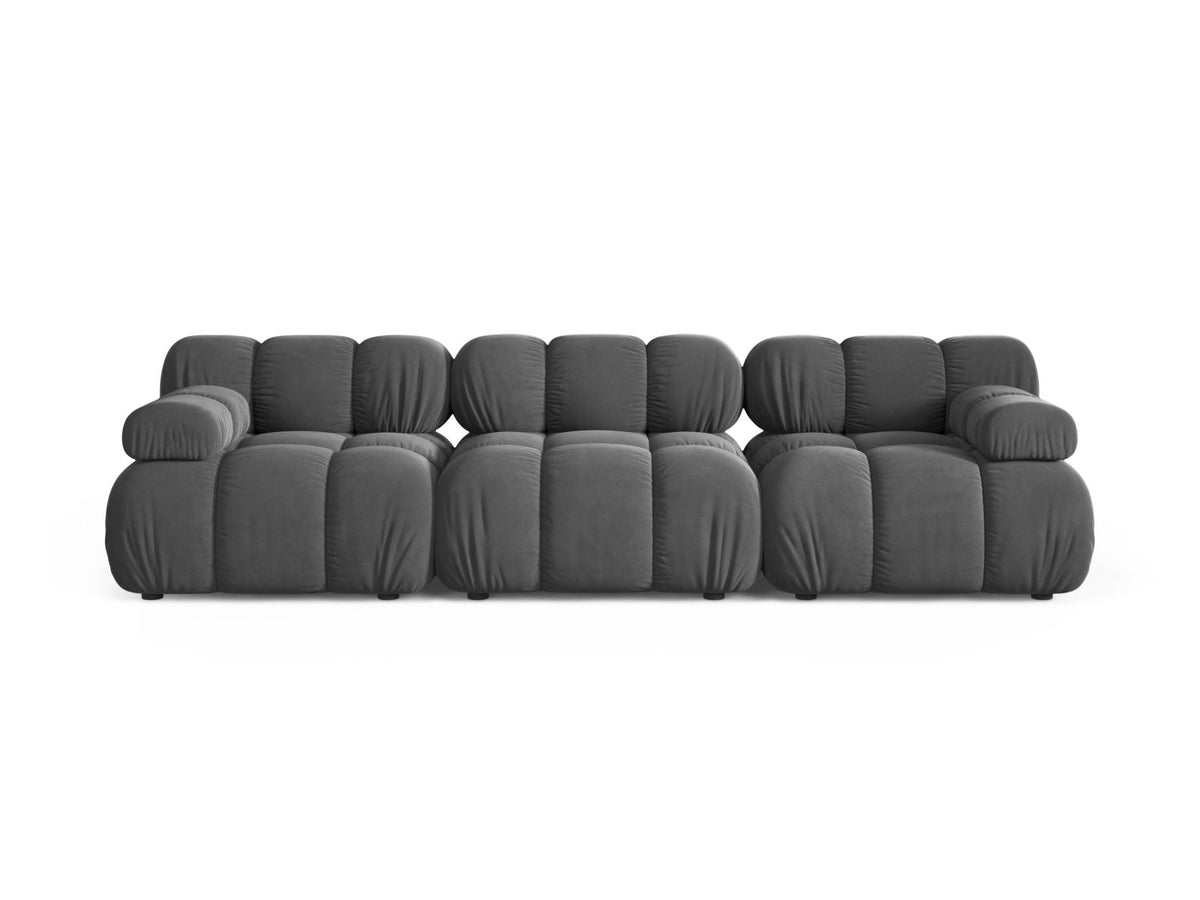 Divano Modulare in Velluto, "Bellis", 3 Posti, 282x94x70 - Grigio
