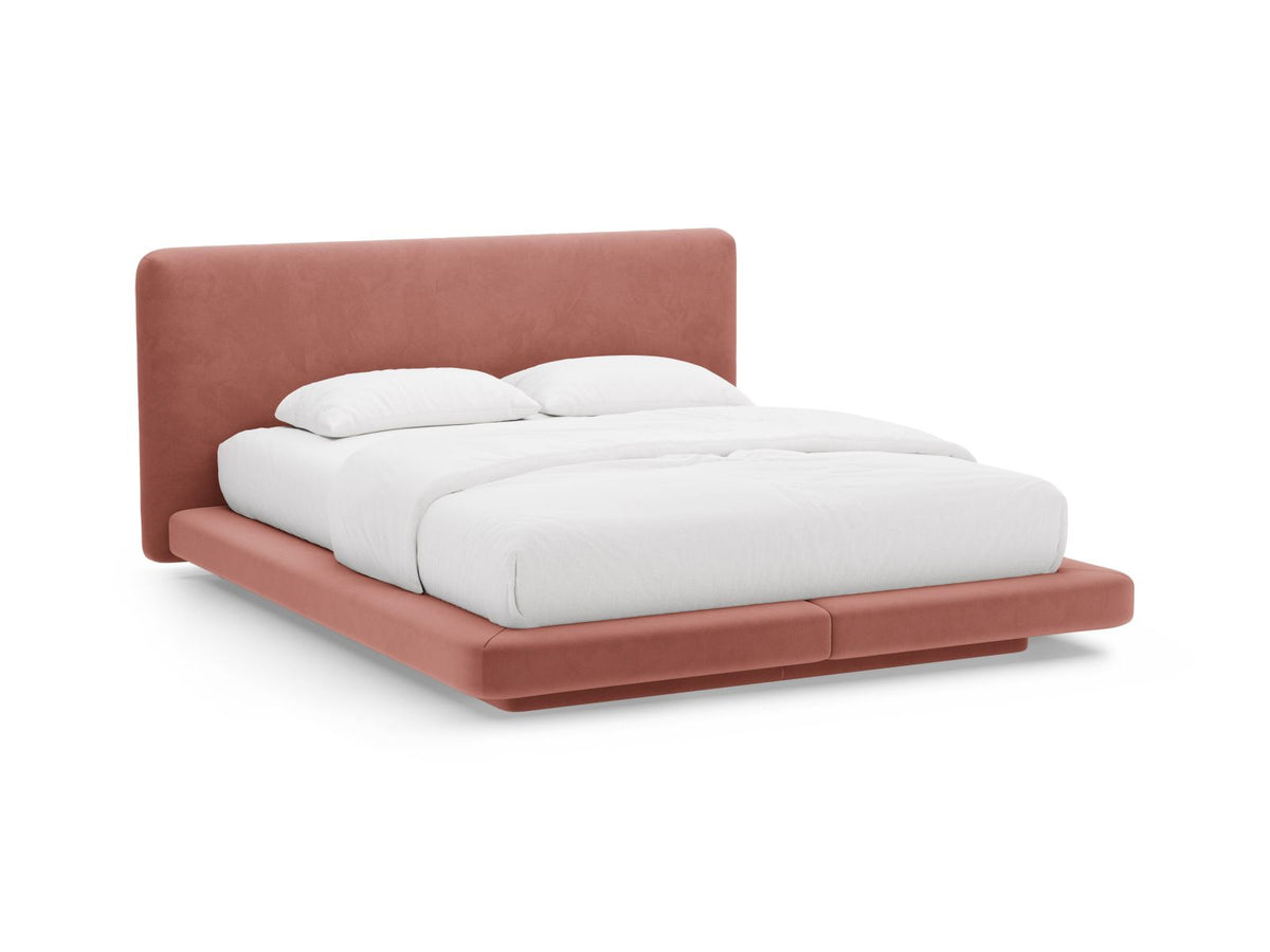 Letto con Testata in Velluto, "Linea", 225x244x98 - Rosa