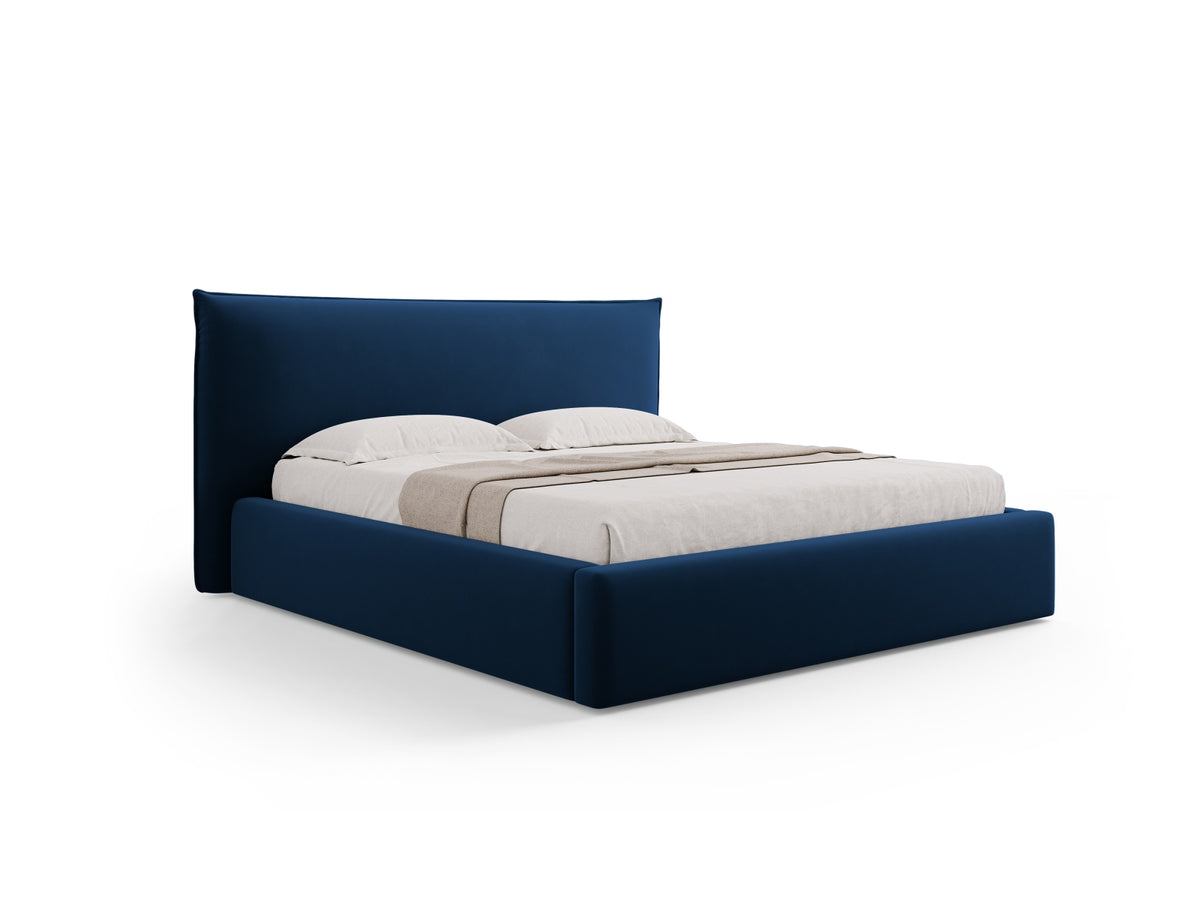 Letto con Contenitore e Testata in Velluto, "Kaelle", 223x200x111 - Blu Royal