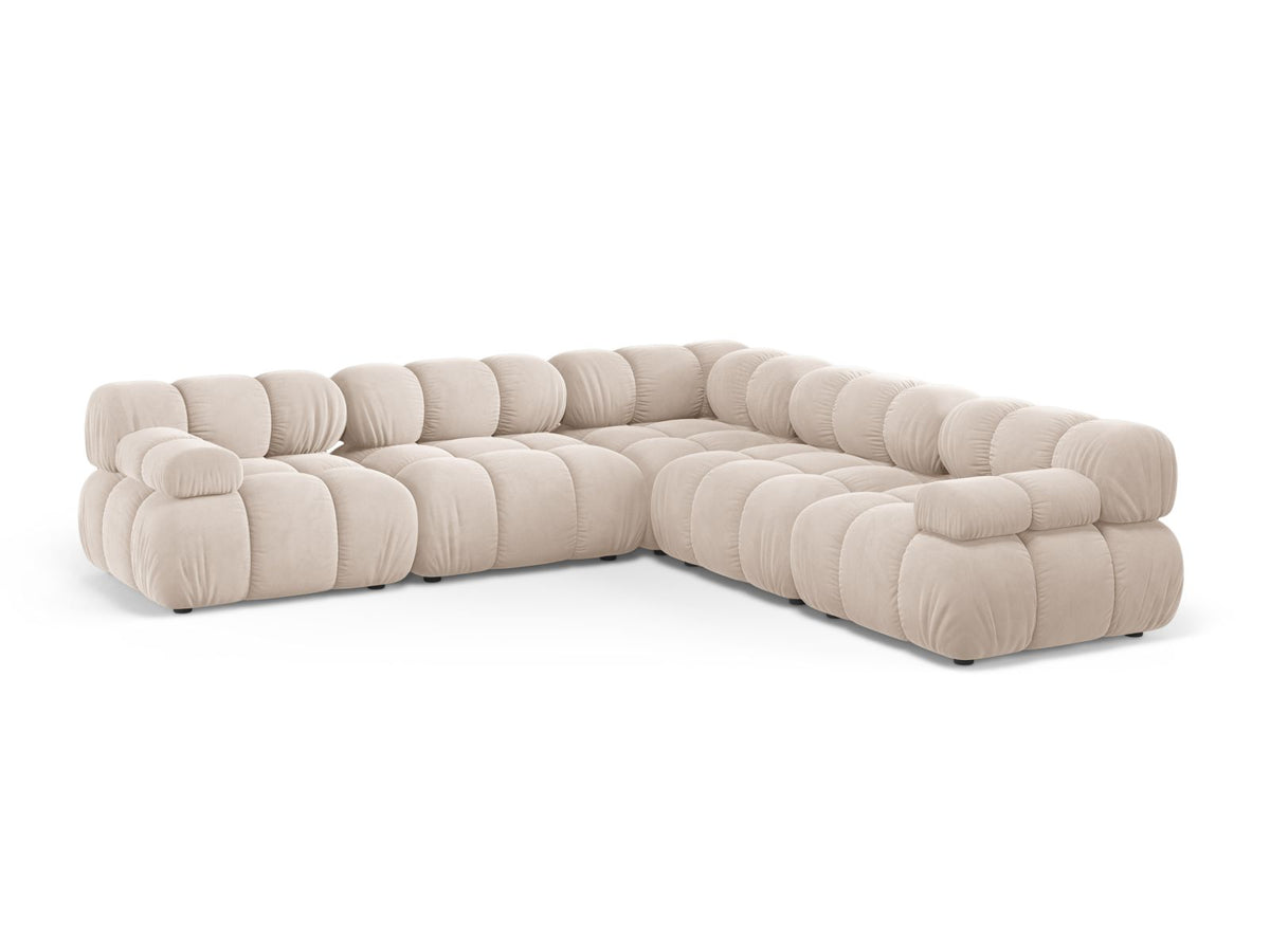 Divano Angolare Simmetrico in Velluto, "Bellis", 5 Posti, 282x282x70 - Beige Chiaro