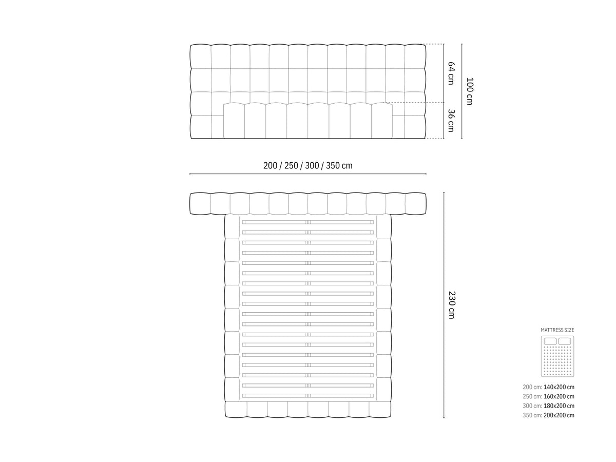 Letto contenitore con testiera doppia, "Mamaia", 230x250x100